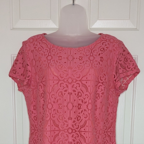Banana Republic Short Shift Lace Dress Lined Coral‎ Women's Size 12P - Picture 3 of 12